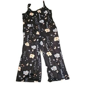 NWT Bloomchic Black  Floral 14-16 Jumpsuit Romper Wide Leg Adjustable Straps
